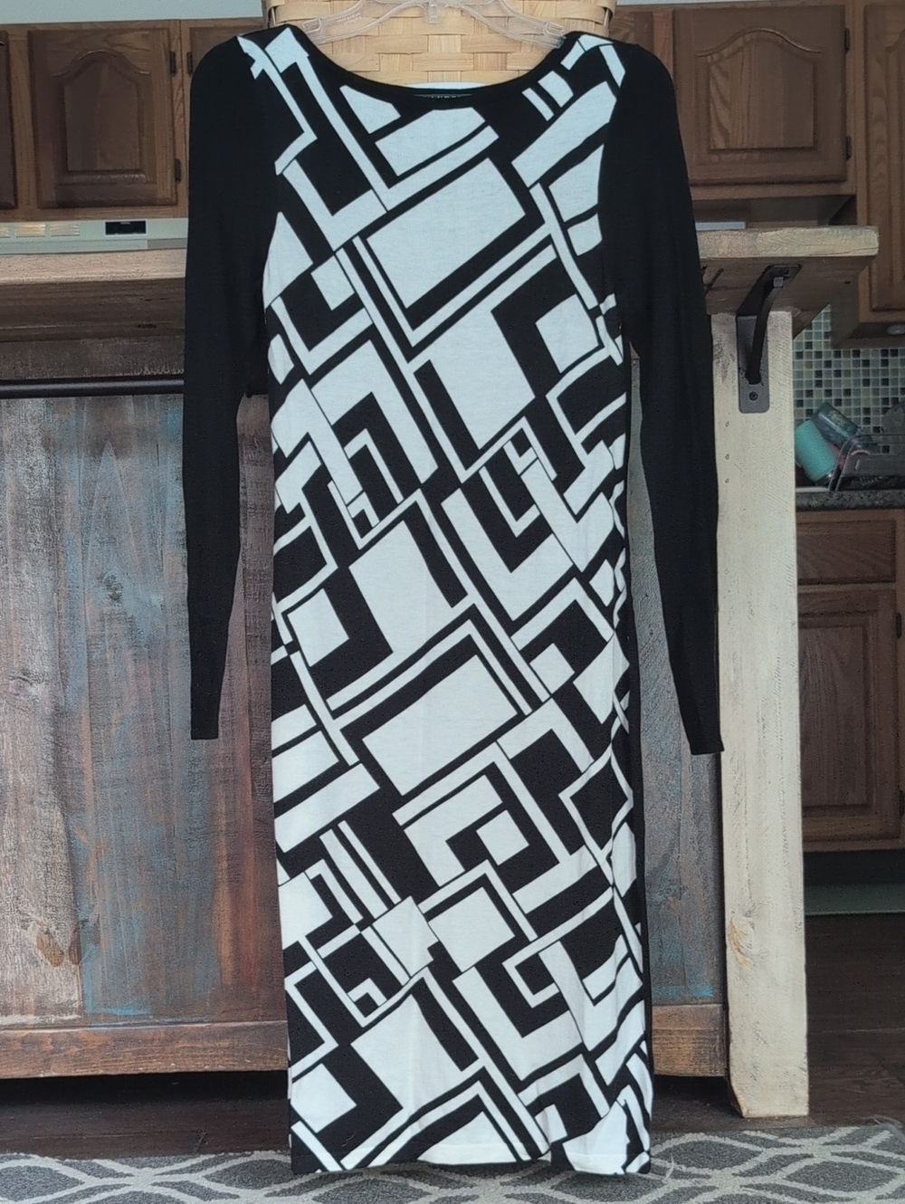 Lauren Ralph Lauren Black & White Geometric Sweater Dress - Women's Small